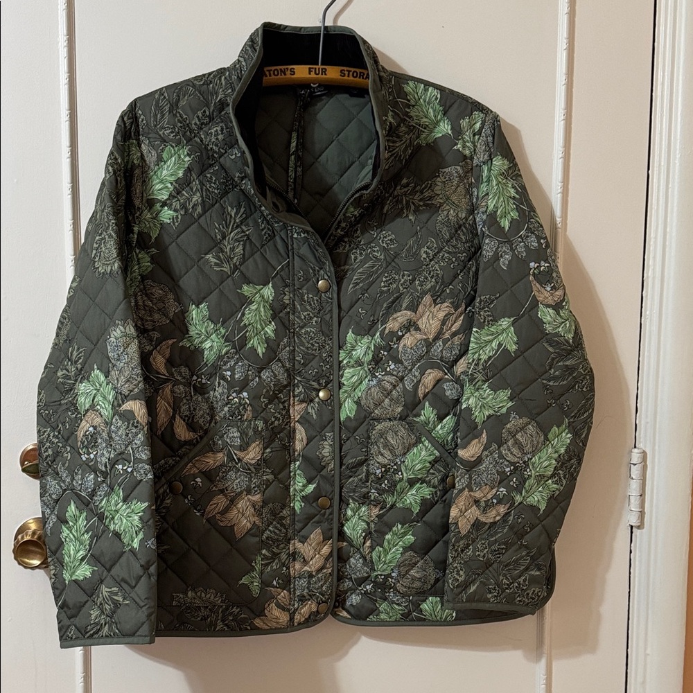 Women's Quilted Green Botanical Print Jacket